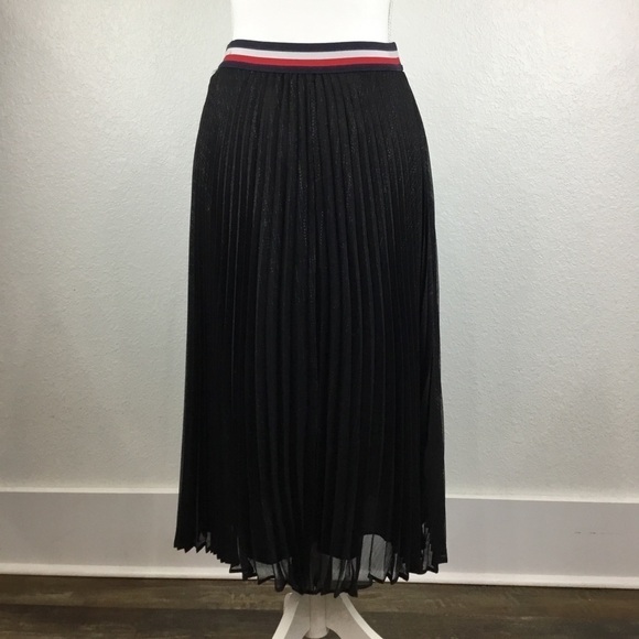 TOMMY HILFIGER black tea-Length pleated skirt - Picture 4 of 8